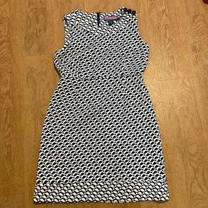 Vineyard Vines Fish Print Navy Blue and White Sleeveless Lined Sheath Dress US 8